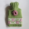 Fairisle rambling rose knitted hot water bottle cover