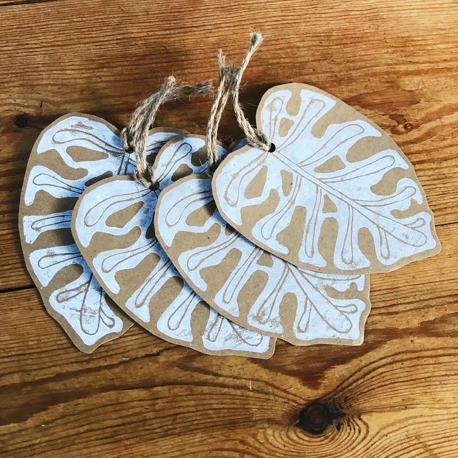 Hand Printed Monstera Leaf Gift Tags 