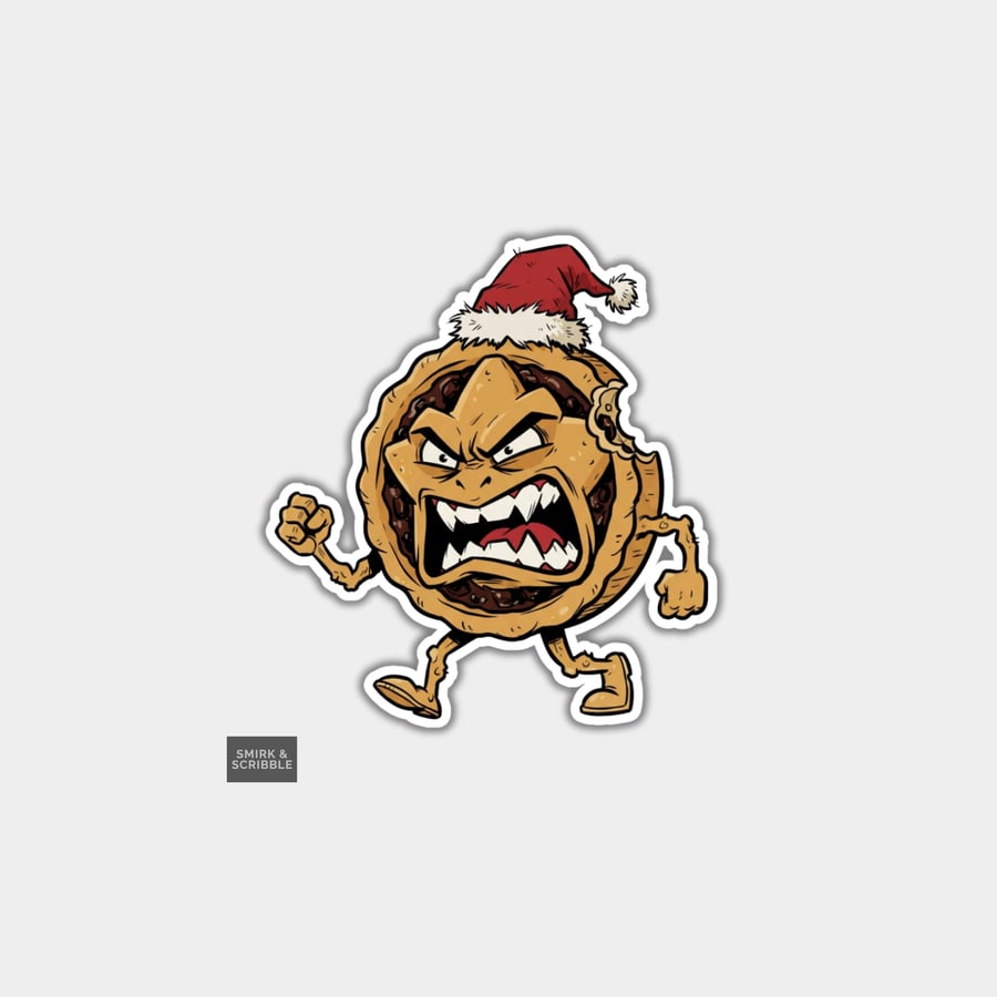 Unique Funny Christmas Sticker Xmas Decal For Adults - Angry Mince Pie