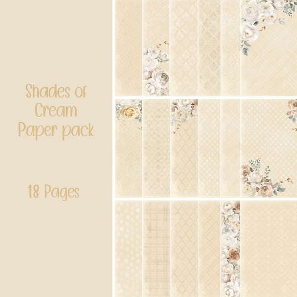 Shades of Cream Paper pack Scrapbooking, Ephemera, Digital Download