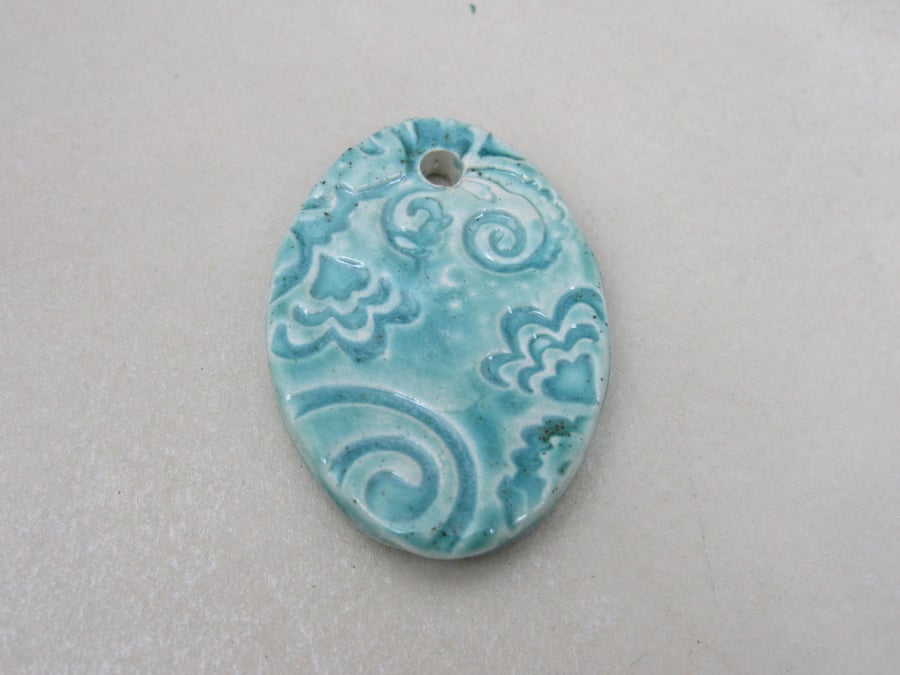 Large Jade Green Brocade Ceramic Pendant