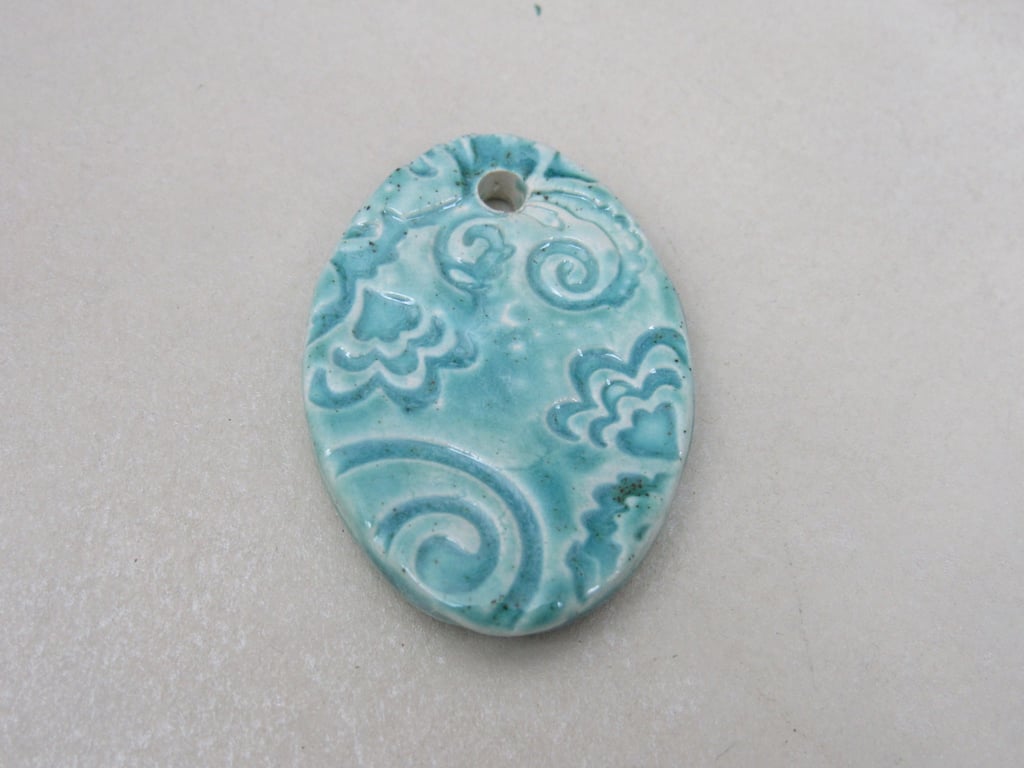 Large Jade Green Brocade Ceramic Pendant