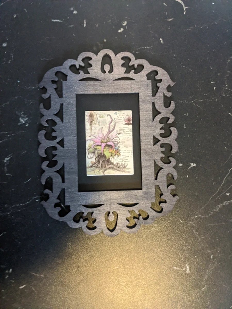 Botanical Fantasy Flower Art in Ornate Wooden Frame – Dark Whimsical Wall Decor 