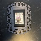 Botanical Fantasy Flower Art in Ornate Wooden Frame – Dark Whimsical Wall Decor 