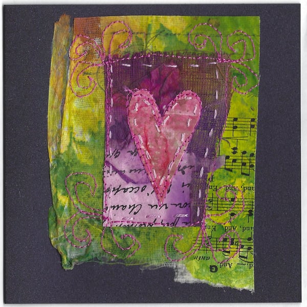 Hand stitched card with heart motif 1