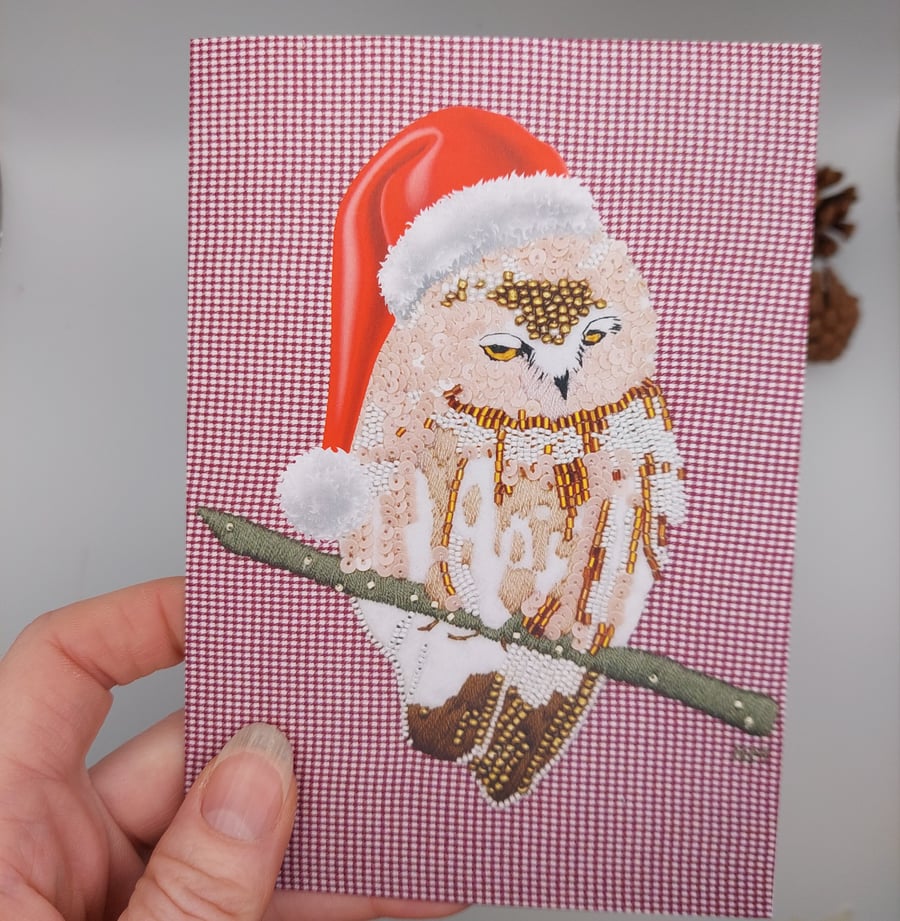 Owl Santa Hat Christmas card