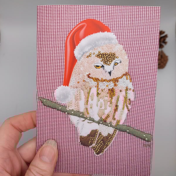 Owl Santa Hat Christmas card