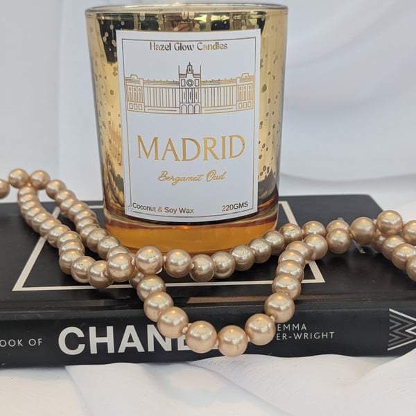 Gold Sparkle Madrid Destination Candle, Bergamot & Oud, Vegan
