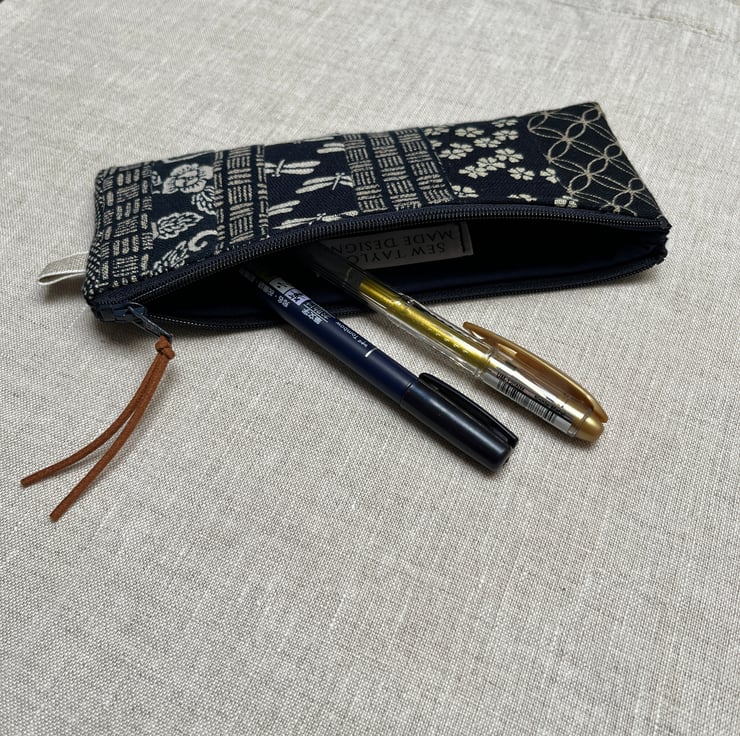 Pencil Case Patchwork Indigo Japanese Fabric - Folksy