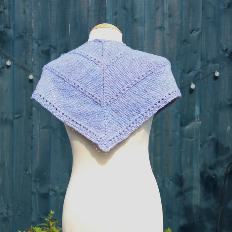 Hand knit pure wool shawl in lilac hand spun wool - design D198