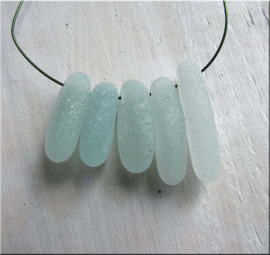 5 Natural sea glass beads, top drilled ,chunkies, supplies  (1)