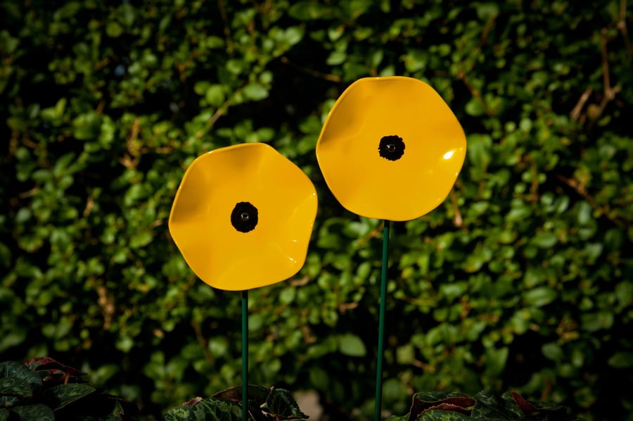 Yellow Welsh Poppy Flower Ornament, Memorial Poppy Garden Gift, Indoor Ornament