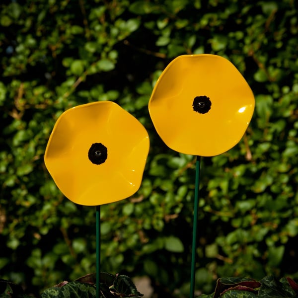 Yellow Welsh Poppy Flower Ornament, Memorial Poppy Garden Gift, Indoor Ornament