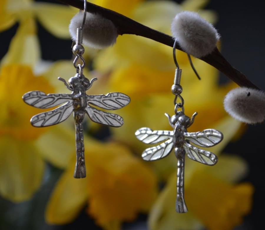 Dragonfly pewter earrings