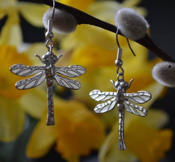 Dragonfly pewter earrings