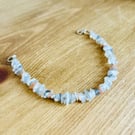 Grey, White and Peach Moonstone Chip Bracelet - Lobster Clasp