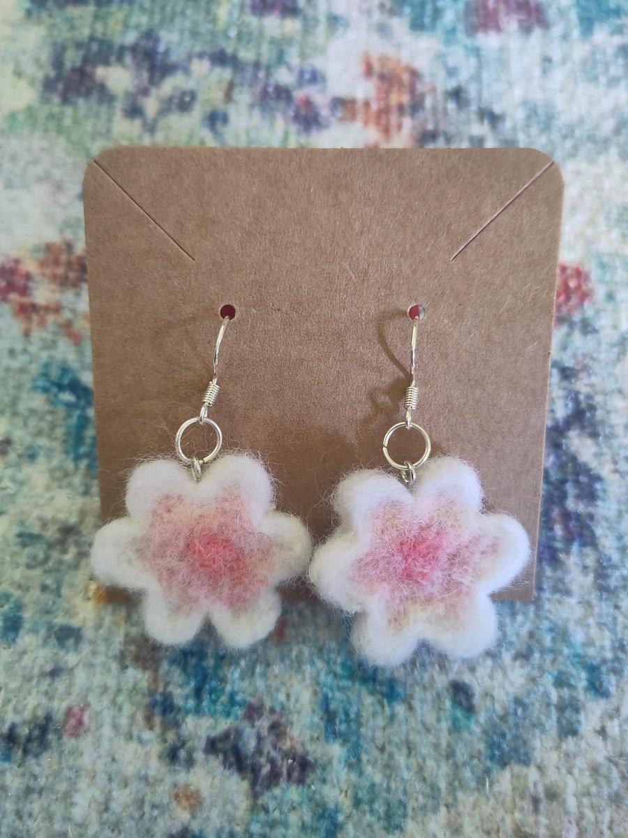 Needle-felted flower earrings