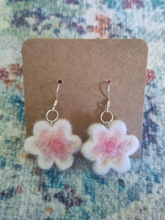 Needle-felted flower earrings