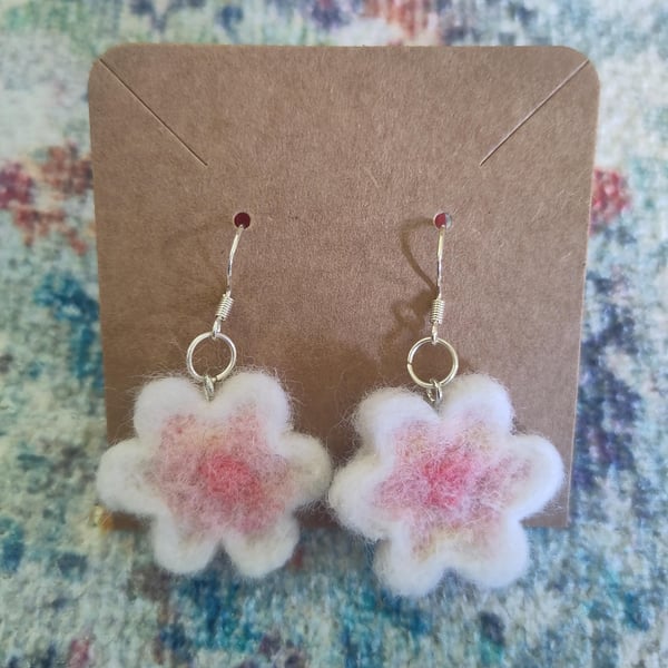 Needle-felted flower earrings