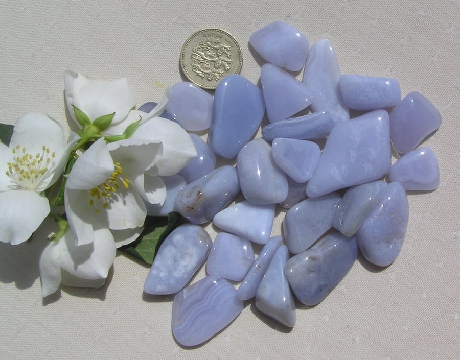 12 Blue Storm Agate Crystal Polished Tumblestones , Chakra, Reiki, Craft, Mosaic