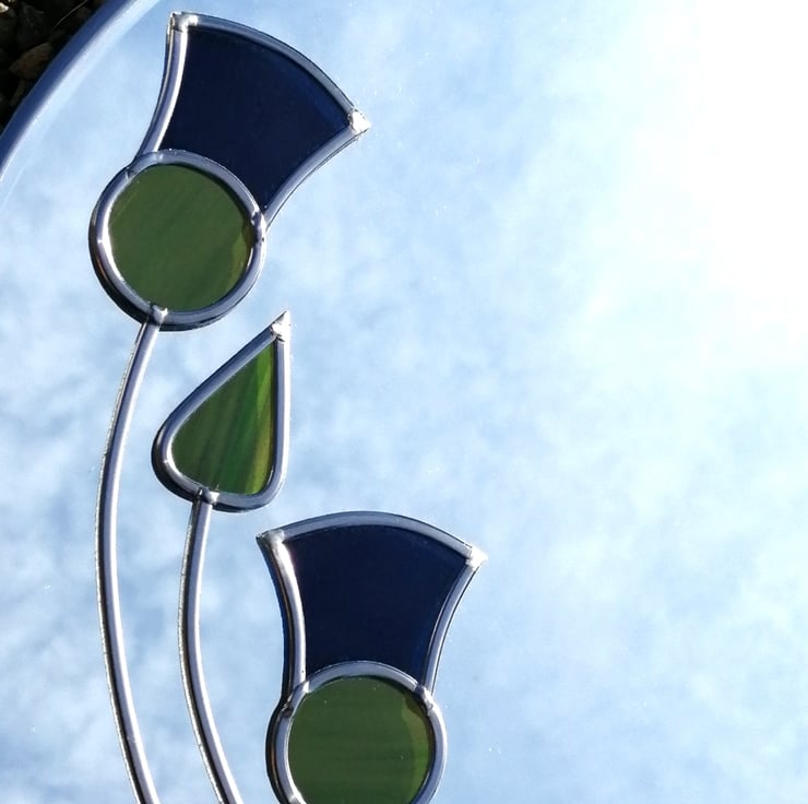 Twin Thistles Stained Glass effect Wall Mirror Folksy