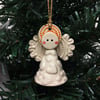 Teeny little ceramic angel Christmas decoration cream heart design pottery angel