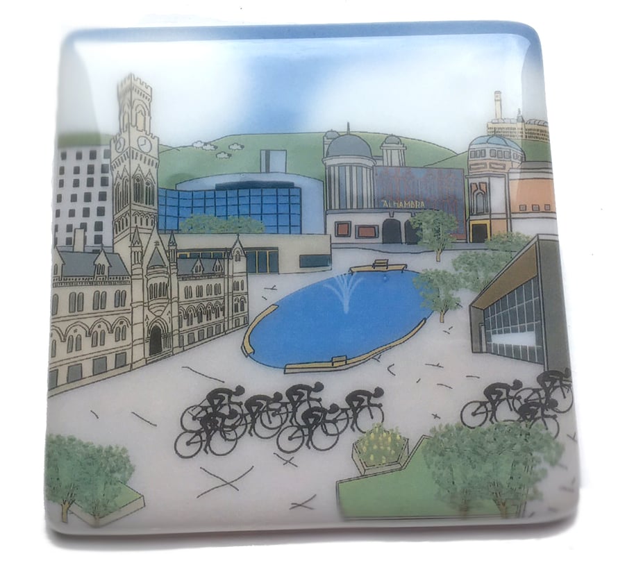 Bradford glass coaster celebrating Tour de Yorkshire