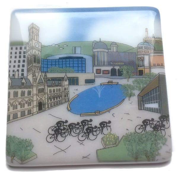 Bradford glass coaster celebrating Tour de Yorkshire