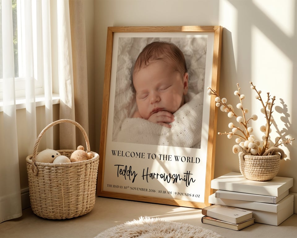 Personalised Baby Photo Print - Newborn Birth Stats - Nursery Wall Art Gift