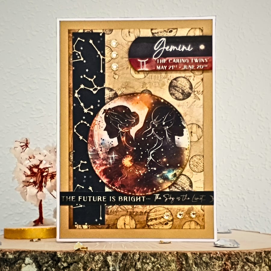 Gemini Zodiac Star Sign Card, Celestial card, May - June Birthdays