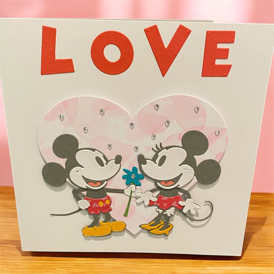 Handmade Valentine’s Card – Mickey & Minnie with Love