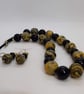 Black and mustard necklace and earrings set - Image 1