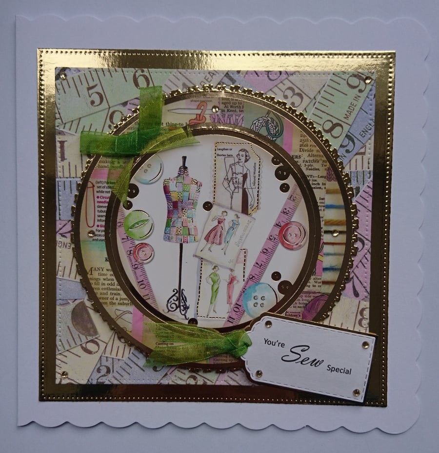 You're Sew Special Card Vintage Sewing Patterns Happiness 3D Luxury Handmade
