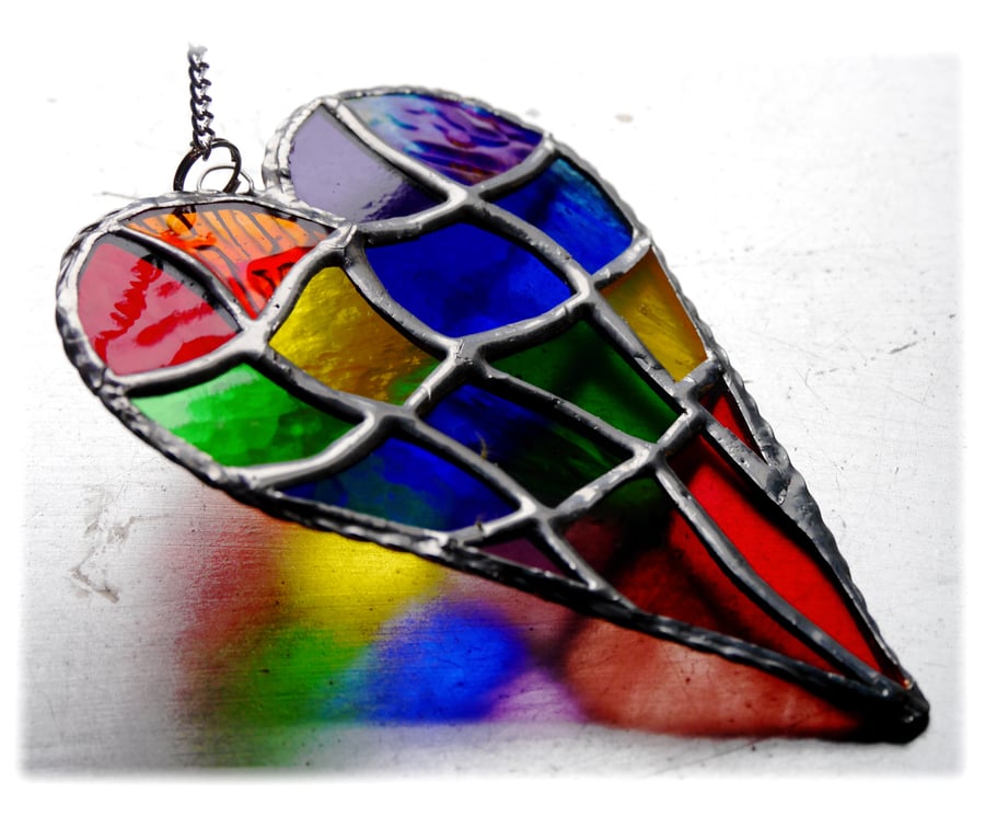 Patchwork Heart Suncatcher Stained Glass Handmade Rainbow 030
