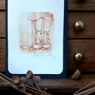 Hand printed art work 'stepping into nature in her new sandles''