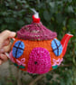 Country cottage tea cosy - hand embroidered, to fit a tea for one or two  teapot - Image 1