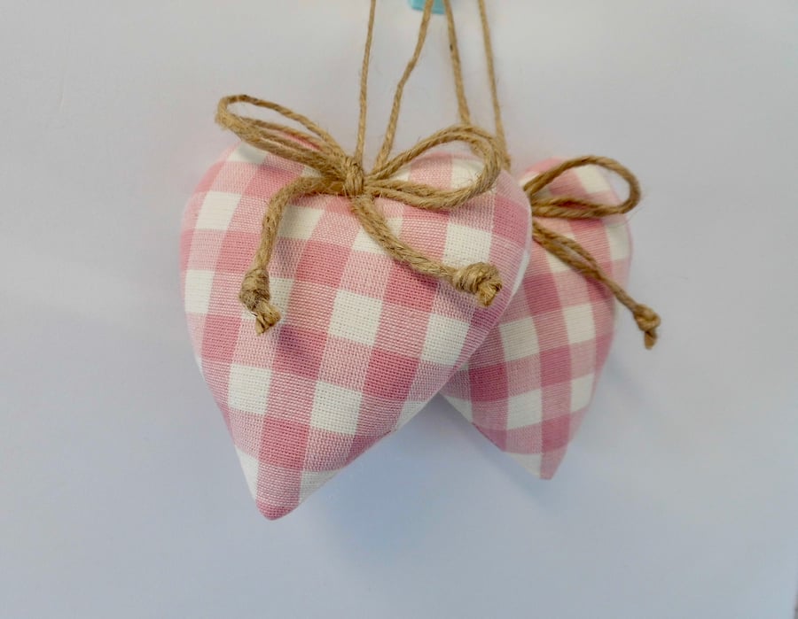 SOLD CLEARANCE Pair hanging hearts Laura Ashley pink check