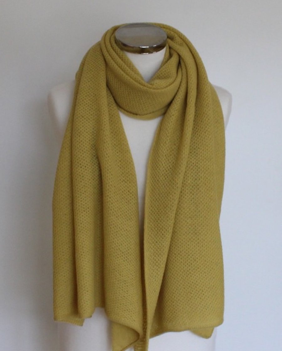 Honeycomb Textured Piccalilli Colour Merino Lambswool Scarf Shawl