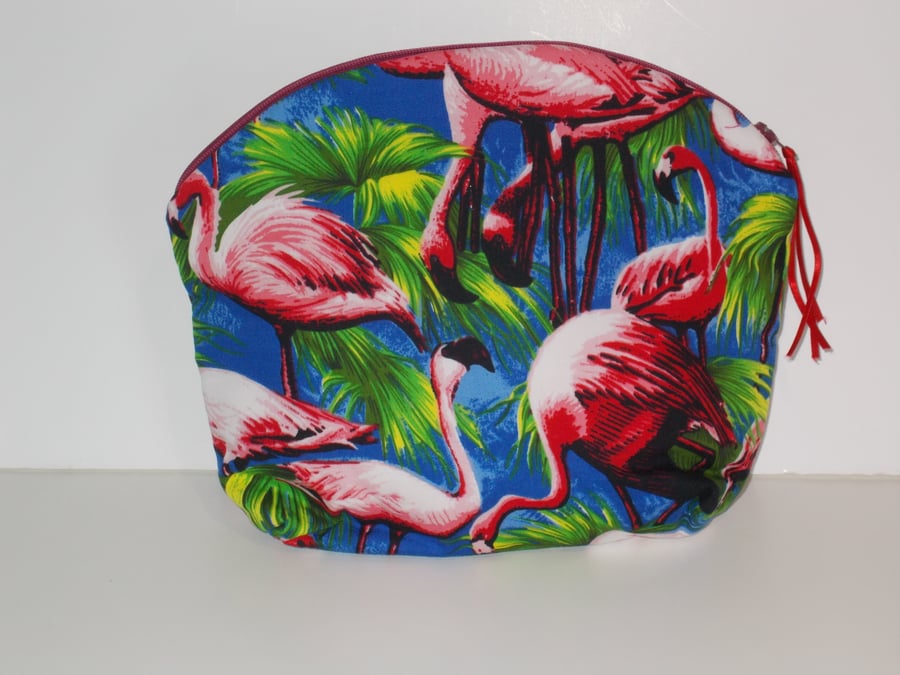 Toiletries bag with fun print of pink Flamingo birds