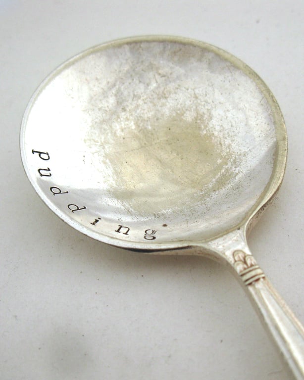 Pudding spoon, stamped vintage fruit spoon