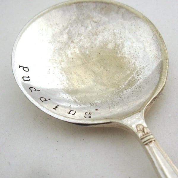 Pudding spoon, stamped vintage fruit spoon
