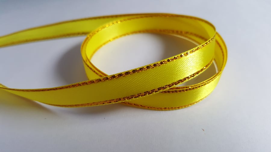 3m Satin Ribbon - Gold-Edged - 10mm - Yellow 