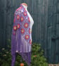 Crochet triangular shawl in sparkly gold, cerise & purple - design LF433 - Image 6