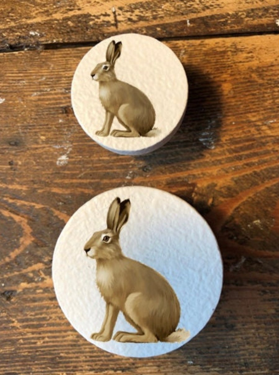 Handmade Hare rabbit pine door knobs wardrobe drawer handles decoupaged