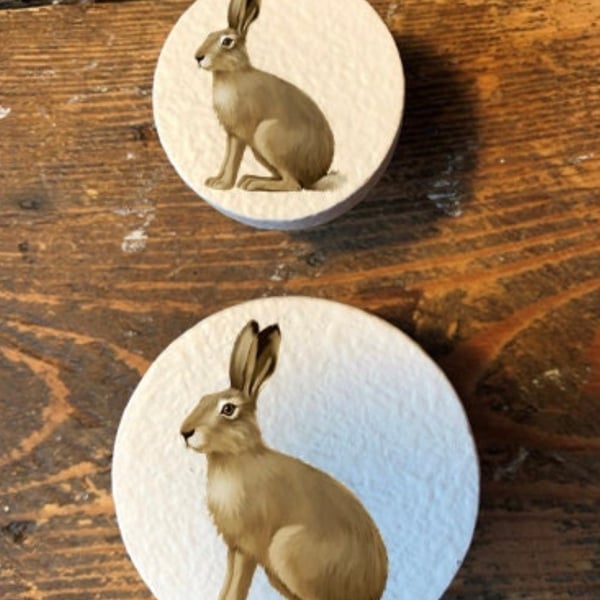 Handmade Hare rabbit pine door knobs wardrobe drawer handles decoupaged