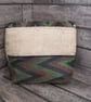 Upcycled Coffee Sack -  Crossbody Shoulder Bag - Green black and brown zigzag - Image 3