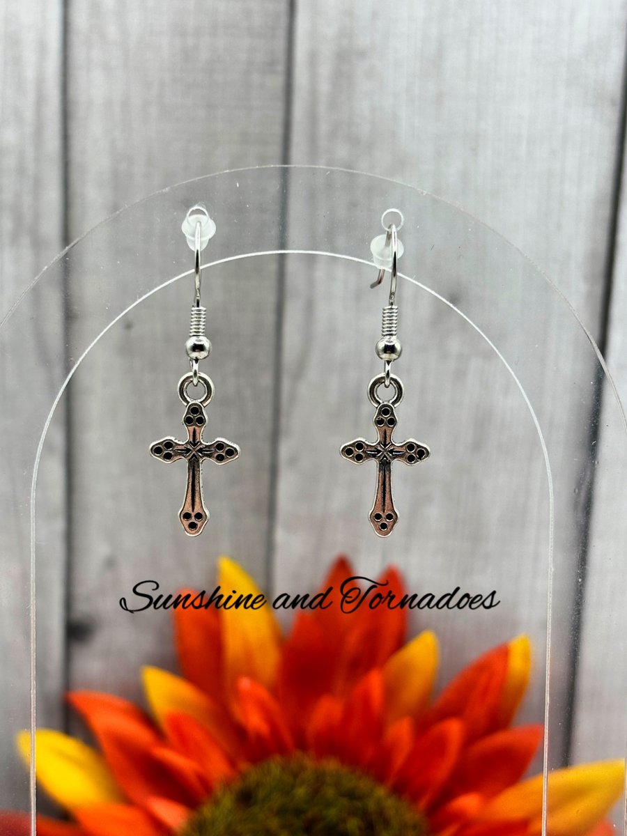 Silver Cross Charm Earrings. Hypoallergenic. Gift for Her. Minimalist Earrings