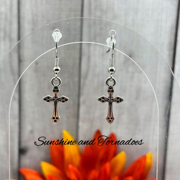 Silver Cross Charm Earrings. Hypoallergenic. Gift for Her. Minimalist Earrings