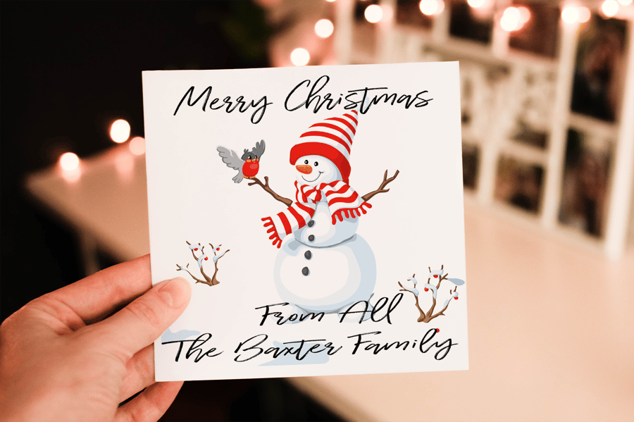 Snowman Christmas Card, Family Christmas Card, Personalized Card for Christmas