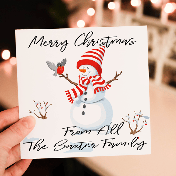 Snowman Christmas Card, Family Christmas Card, Personalized Card for Christmas